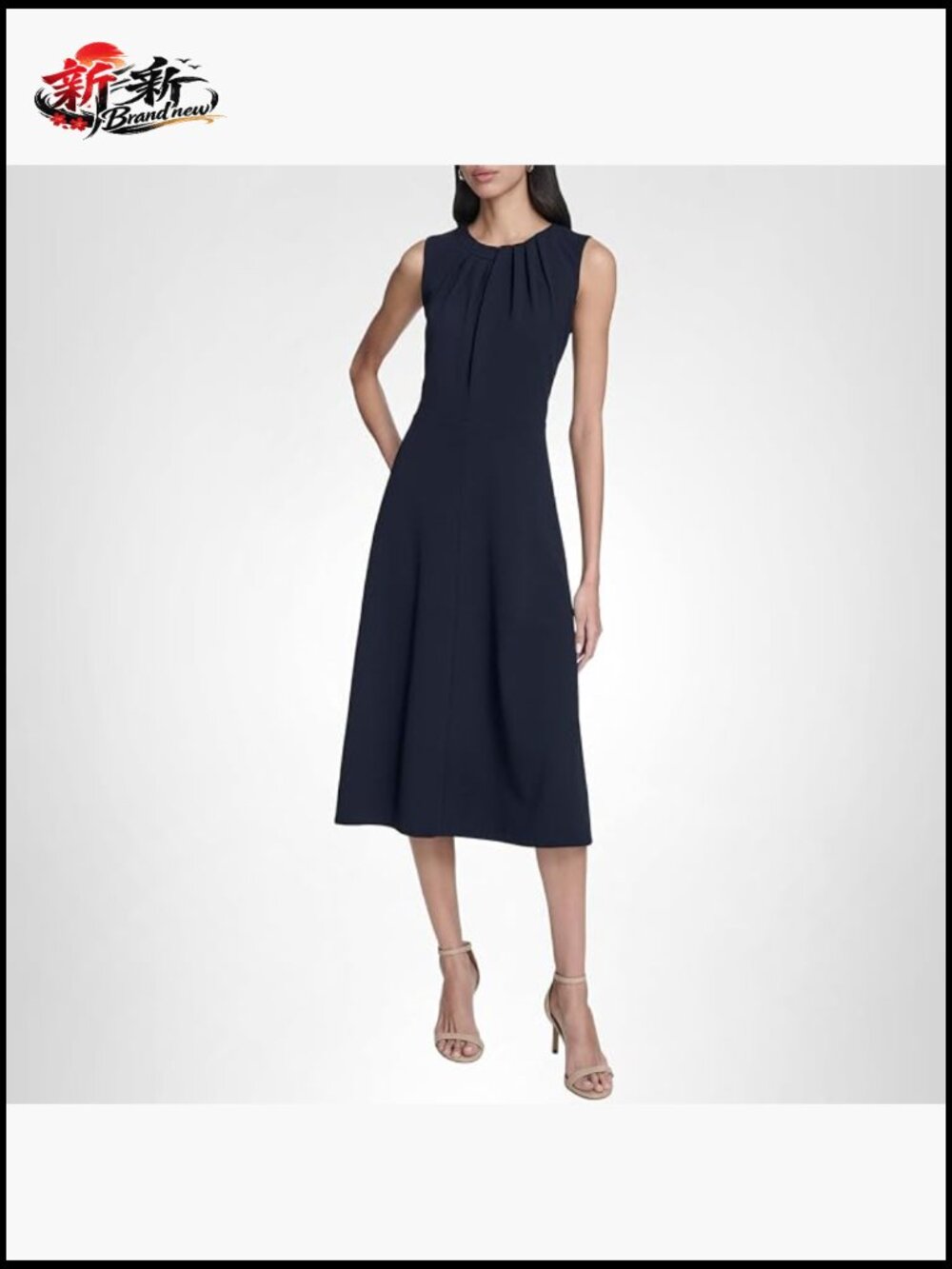 Sleeveless Keyhole Neck Scuba Crepe A-Line Midi Dress